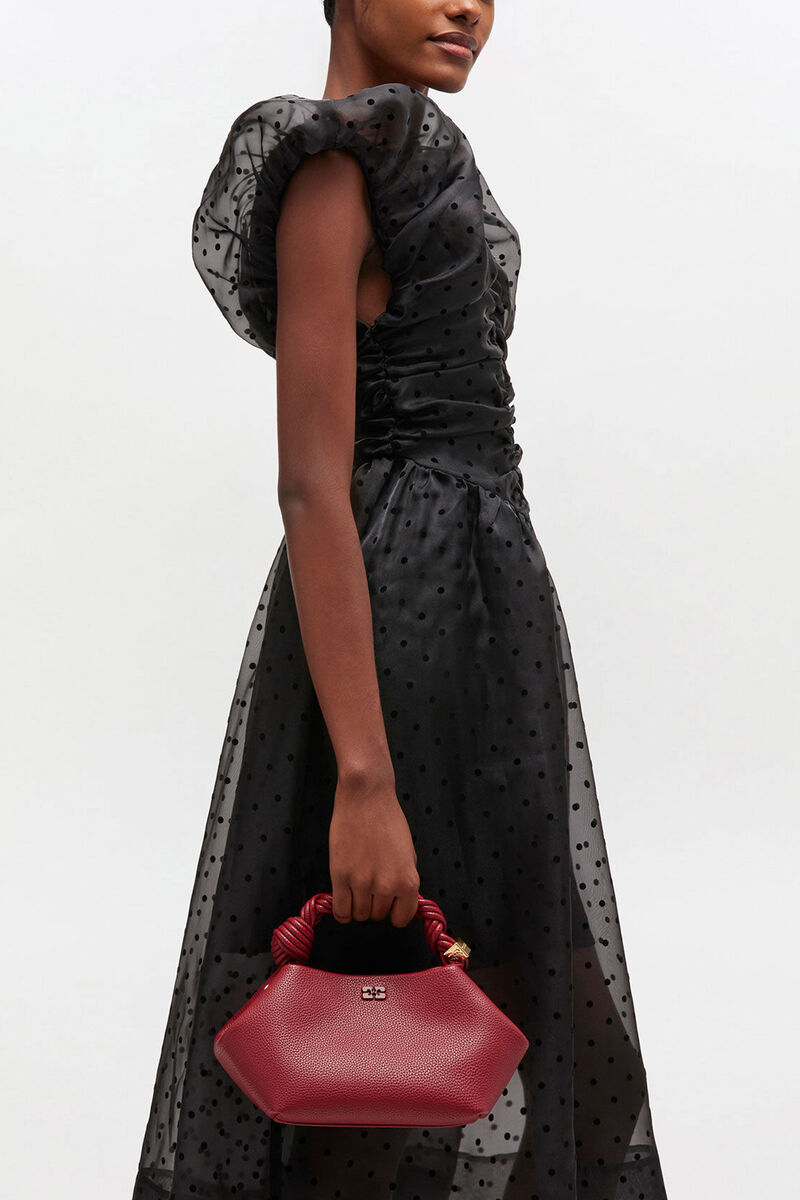 Red Grained Small Bou Bag, Recycled Polyester, in colour Red Dahlia - 1 - GANNI