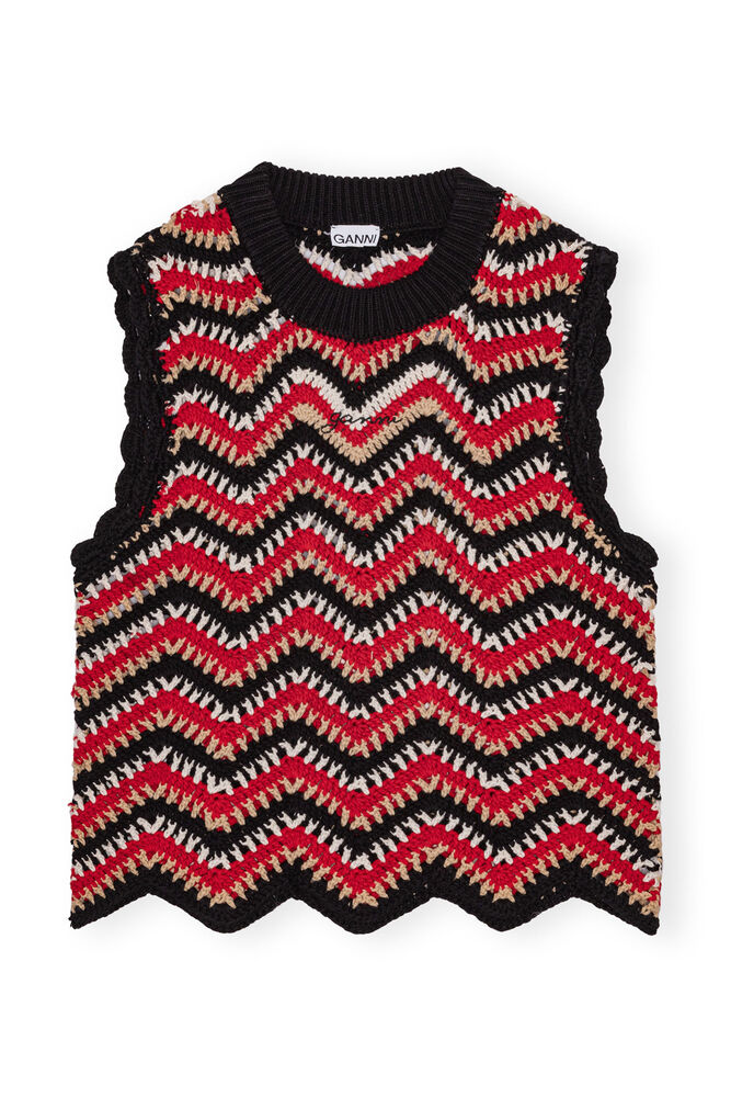 Red Cotton Crochet Vest, Racing Red