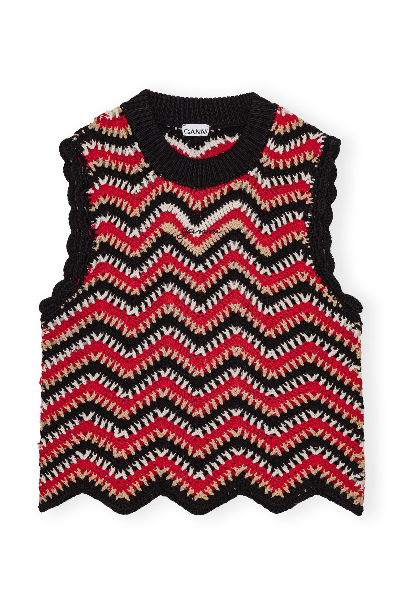 Red Cotton Crochet Vest, Cotton, in colour Racing Red - 1 - GANNI