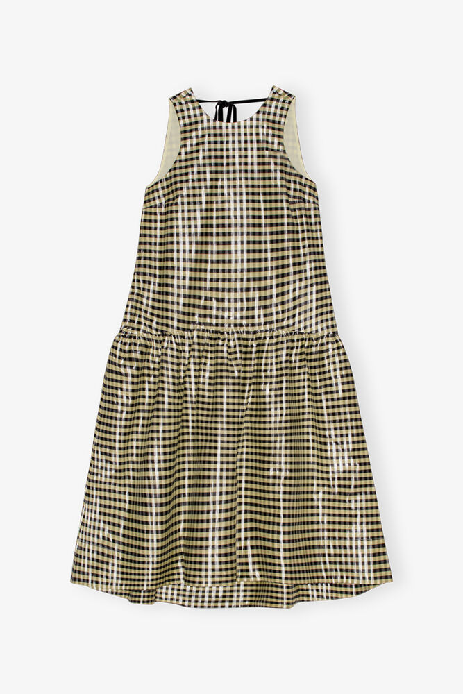 Shiny Check Jacquard Midikleid, Lemon Icing