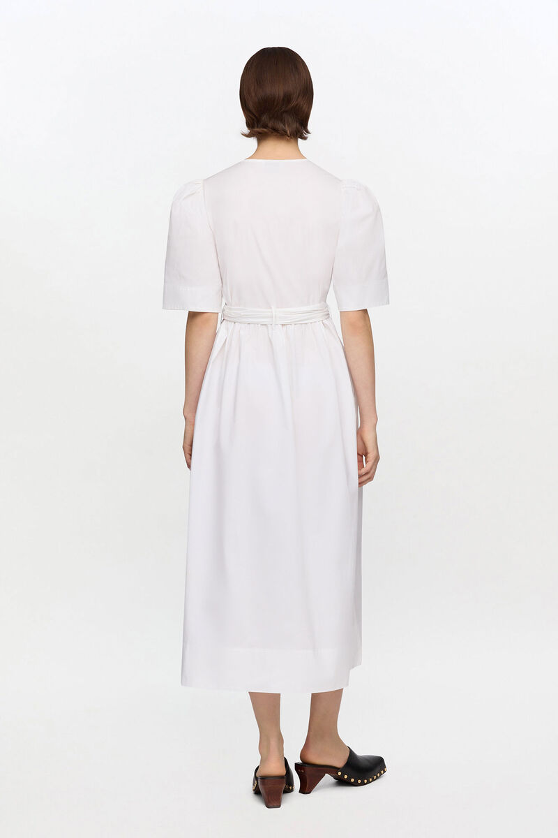 White Stretch Cotton Dress, Organic Cotton, in colour Bright White - 3 - GANNI