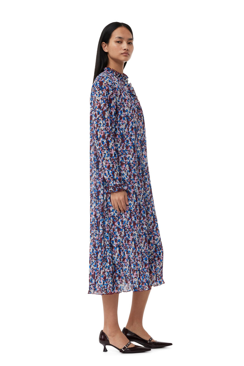 Multicolour Pleated Georgette Midi Dress, Recycled Polyester, in colour Multicolour - 3 - GANNI