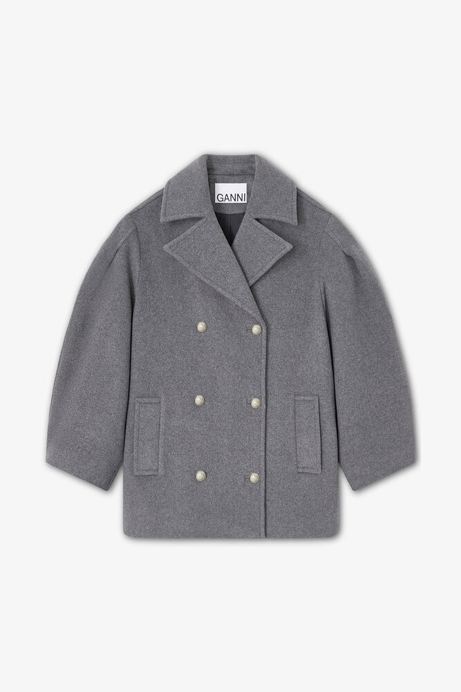 Grey Wool Oversized Midi Peacoat, Pewter