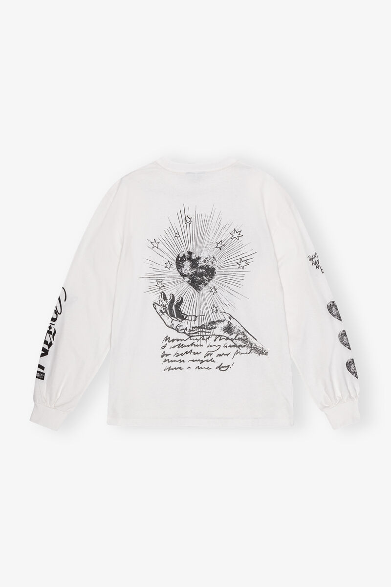 White Future Heavy Long Sleeve T-shirt, Organic Cotton, in colour Egret - 2 - GANNI