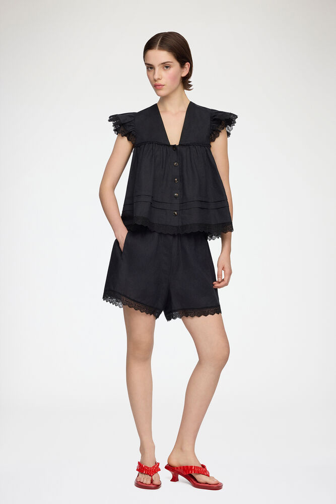 Shorts in Black Linen, Black