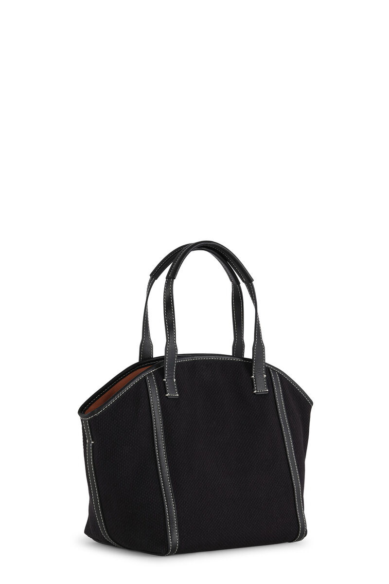 Black Small Banner Tote Bag, Recycled Cotton, in colour Black - 2 - GANNI