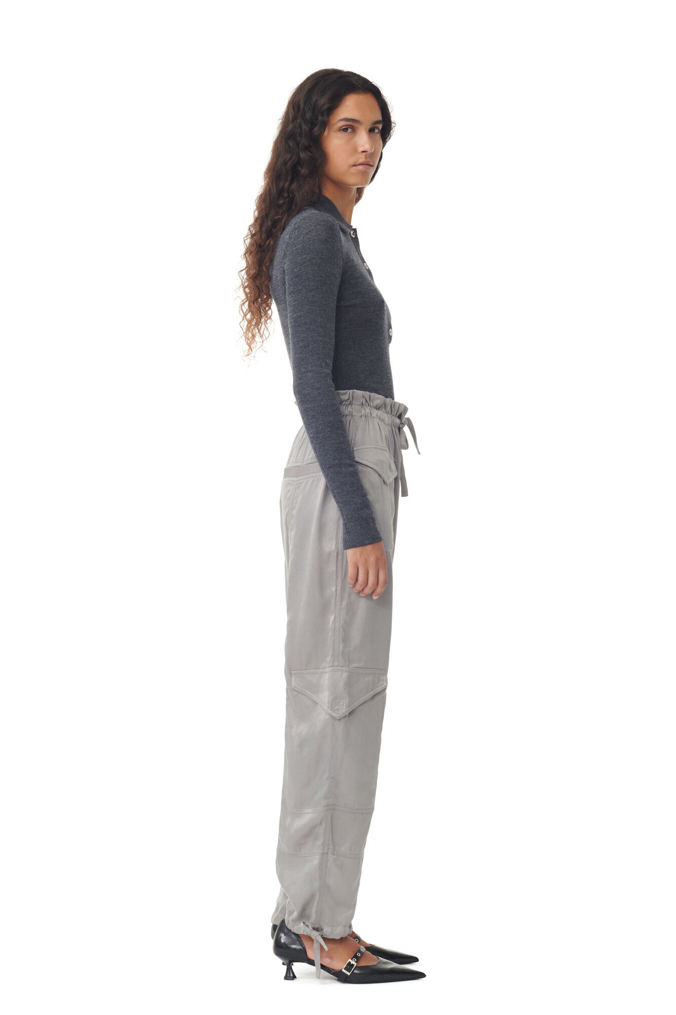 Frost Gray Grey Washed Satin Pants | GANNI US Frost Gray Grey Washed Satin Pants | GANNI US