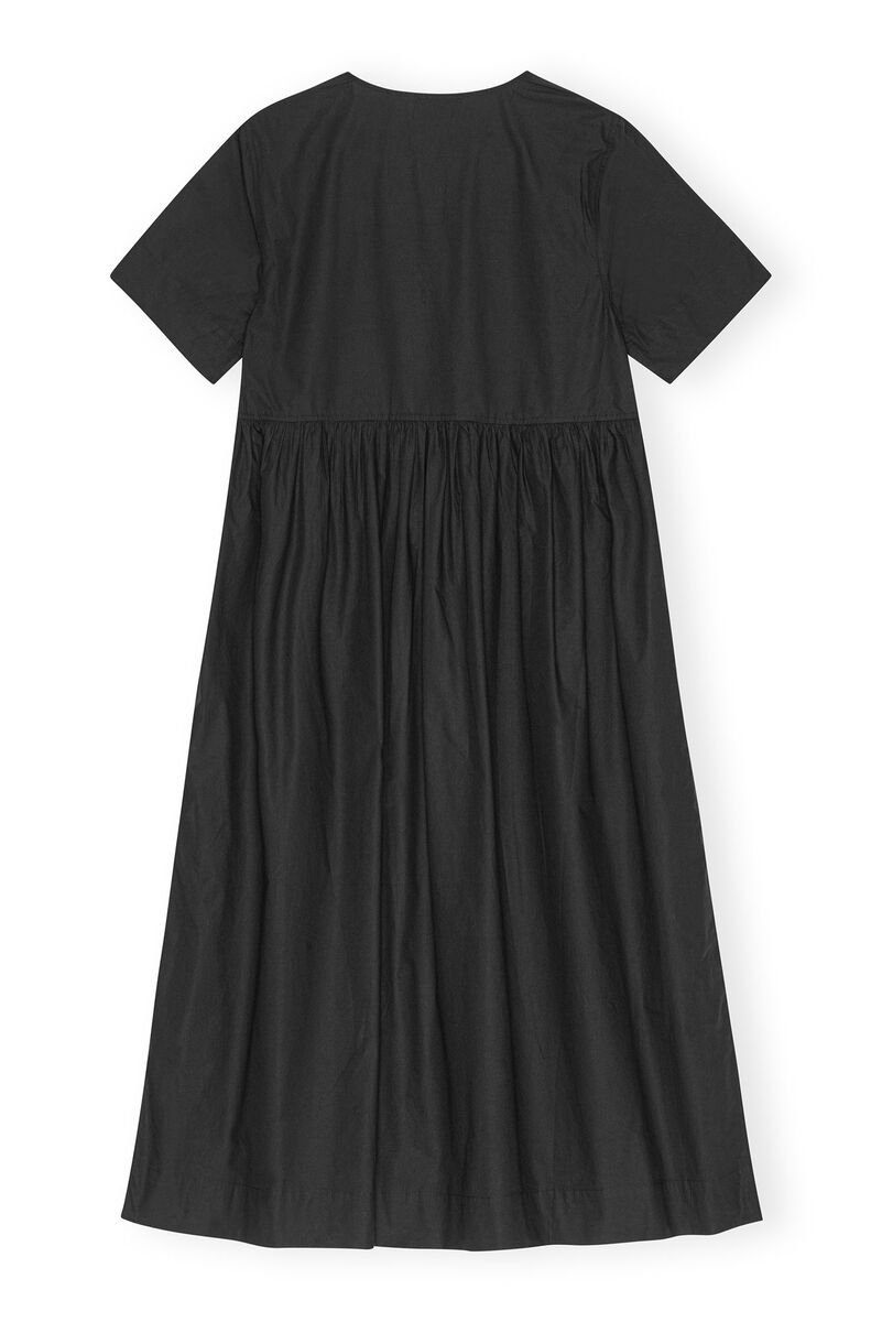 Black Cotton Poplin Long Tie String Dress, Cotton, in colour Black - 2 - GANNI