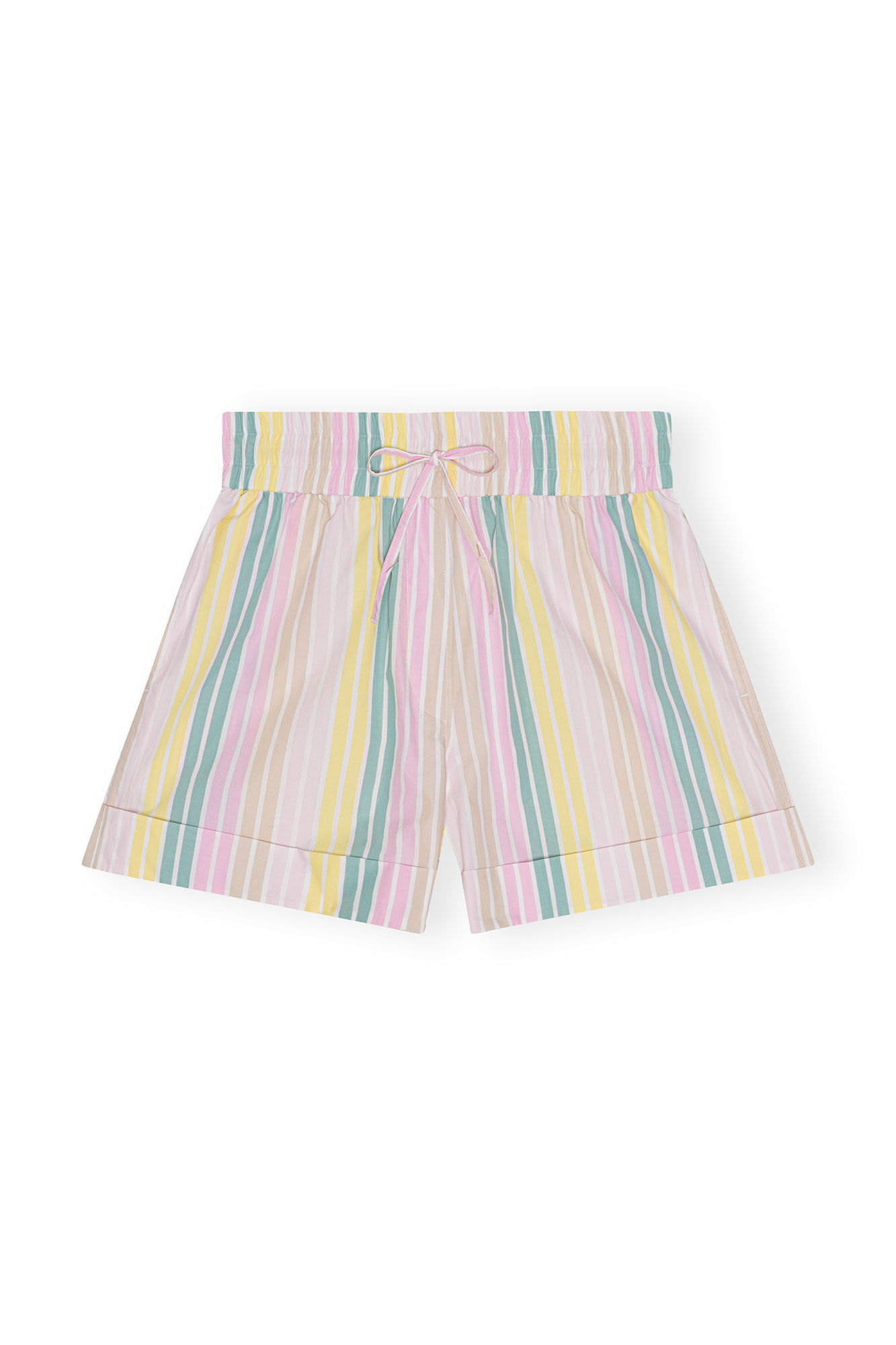 Stripe Cotton Elasticated Shorts, Cotton, in colour Multicolour - 1 - GANNI