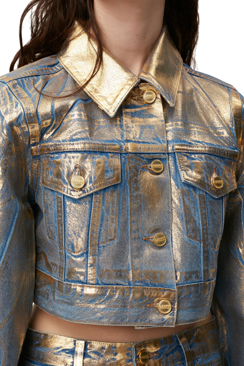 Gold Denim Trucker Jacket, Cotton, in colour Gold - 4 - GANNI