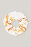 Printed Cotton Poplin Scrunchie, Cotton, in colour Egret - 1 - GANNI