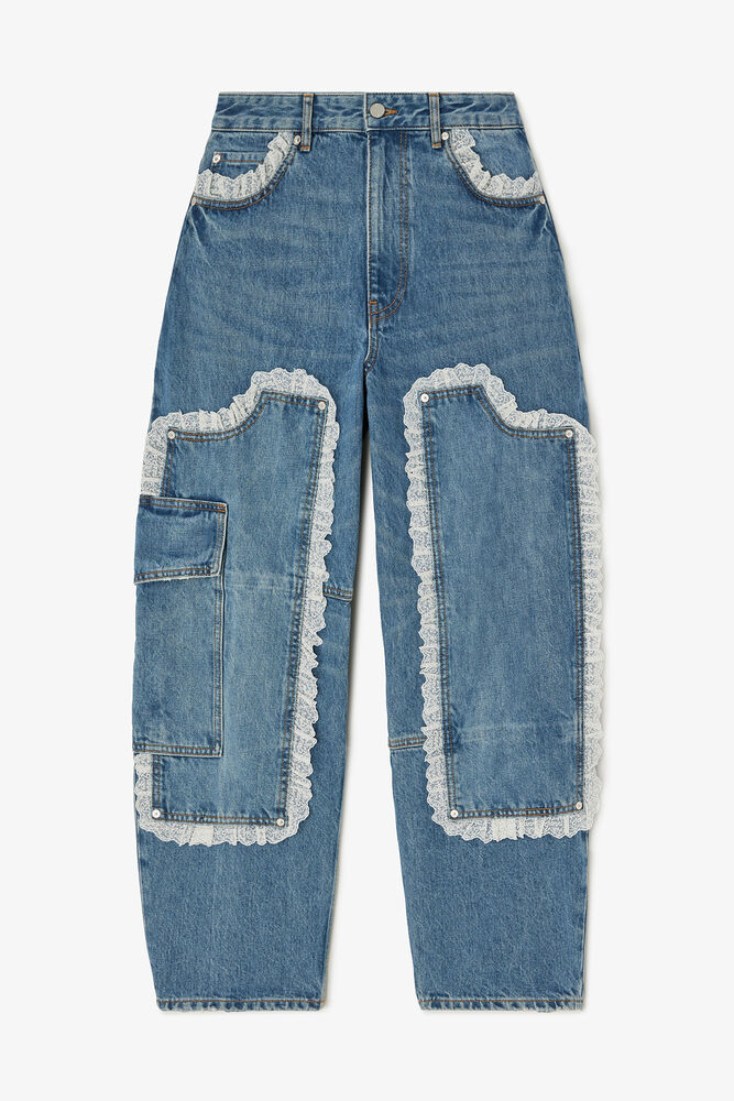 Audri Lace Jeans in Rigid Denim, Dark Blue Vintage