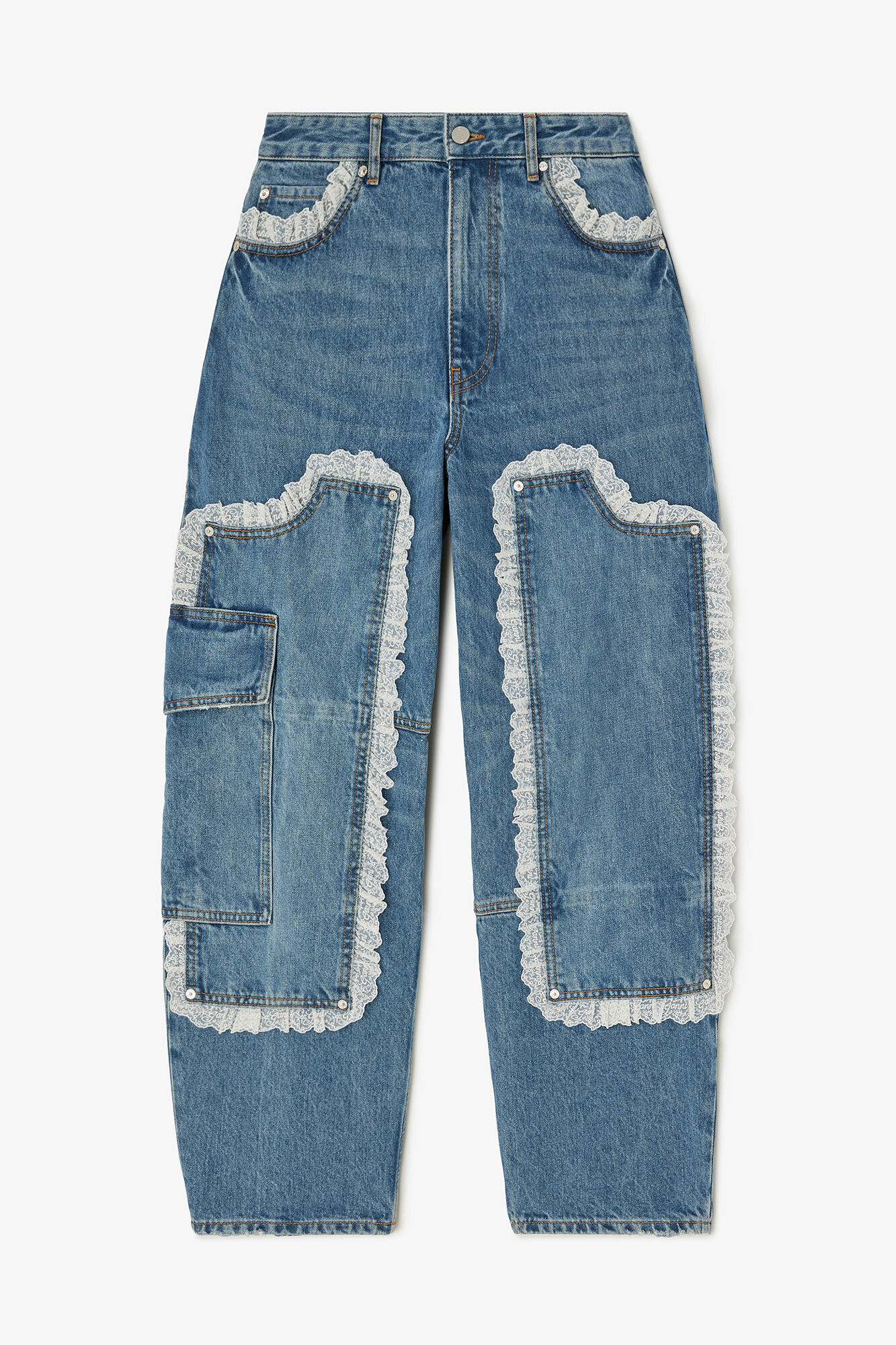 Audri Lace Jeans in Rigid Denim, Organic Cotton, in colour Dark Blue Vintage - 1 - GANNI