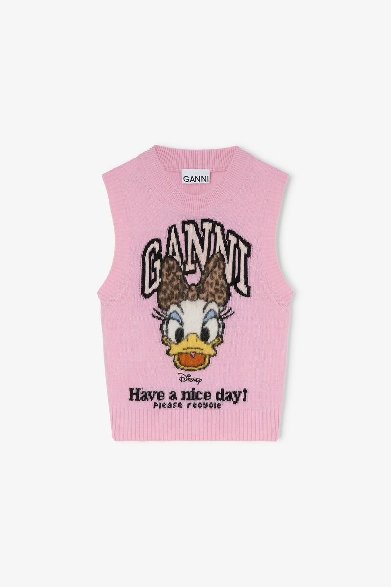 Daisy Duck Graphic Wool Vest, Wool, in colour Chalk Pink - 1 - GANNI