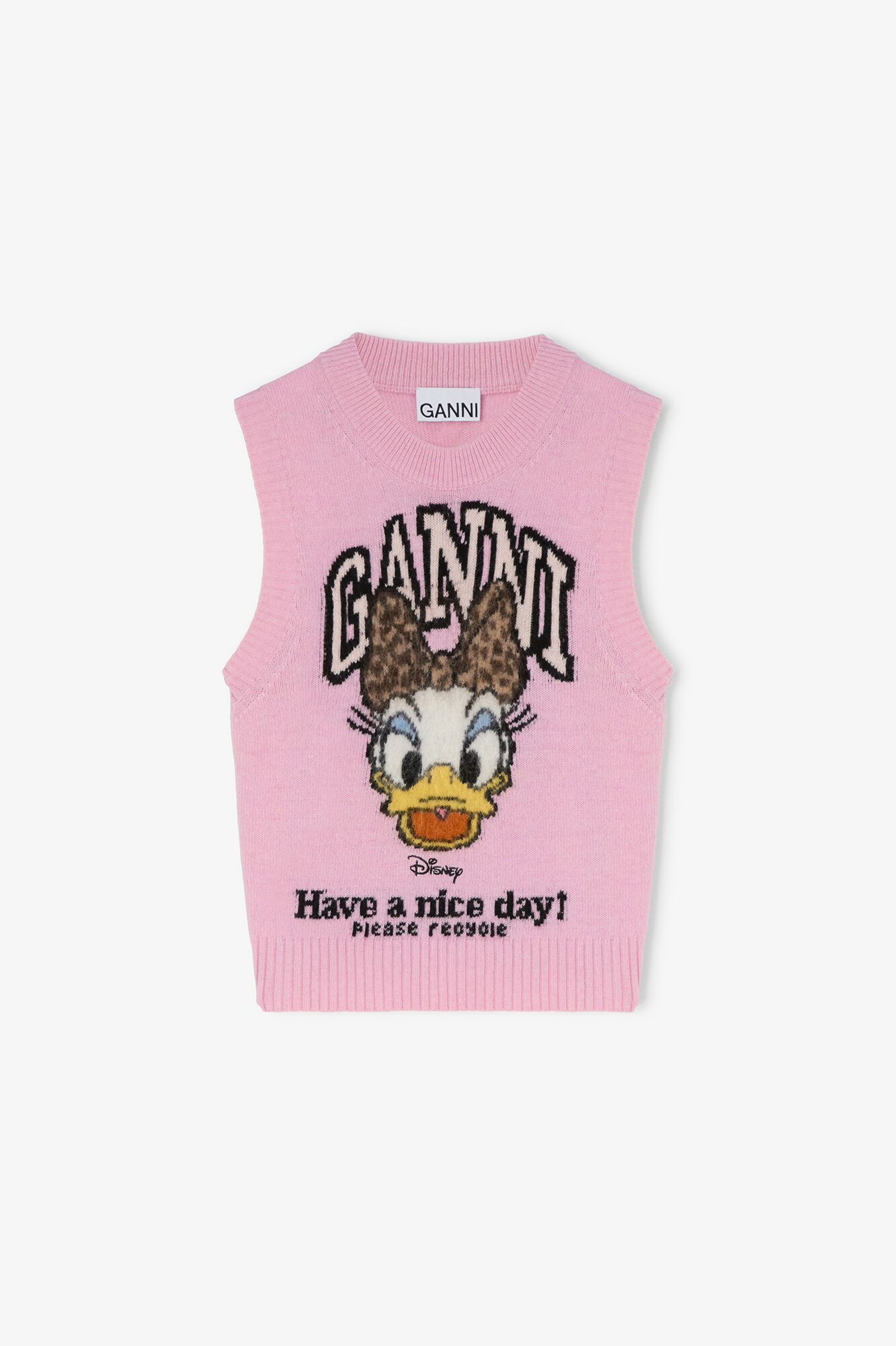 Daisy Duck Graphic Wool Vest, Wool, in colour Chalk Pink - 1 - GANNI