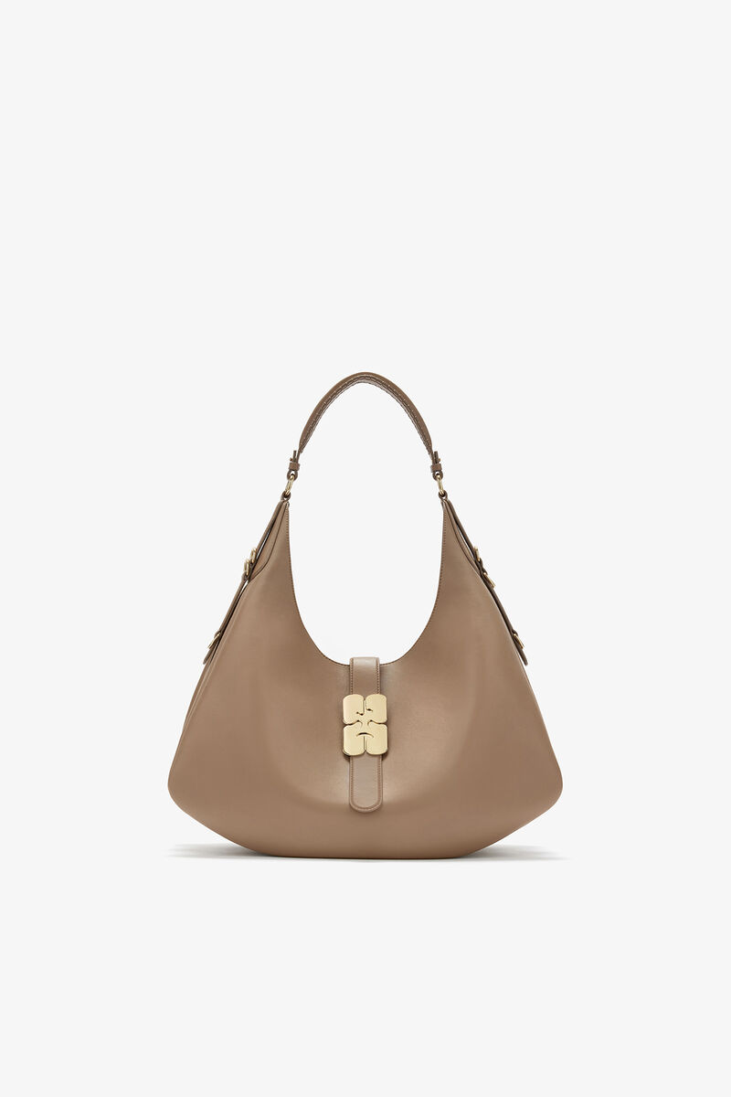 Stor Kat taske i brun, Recycled Leather, in colour Coca Mocha - 1 - GANNI