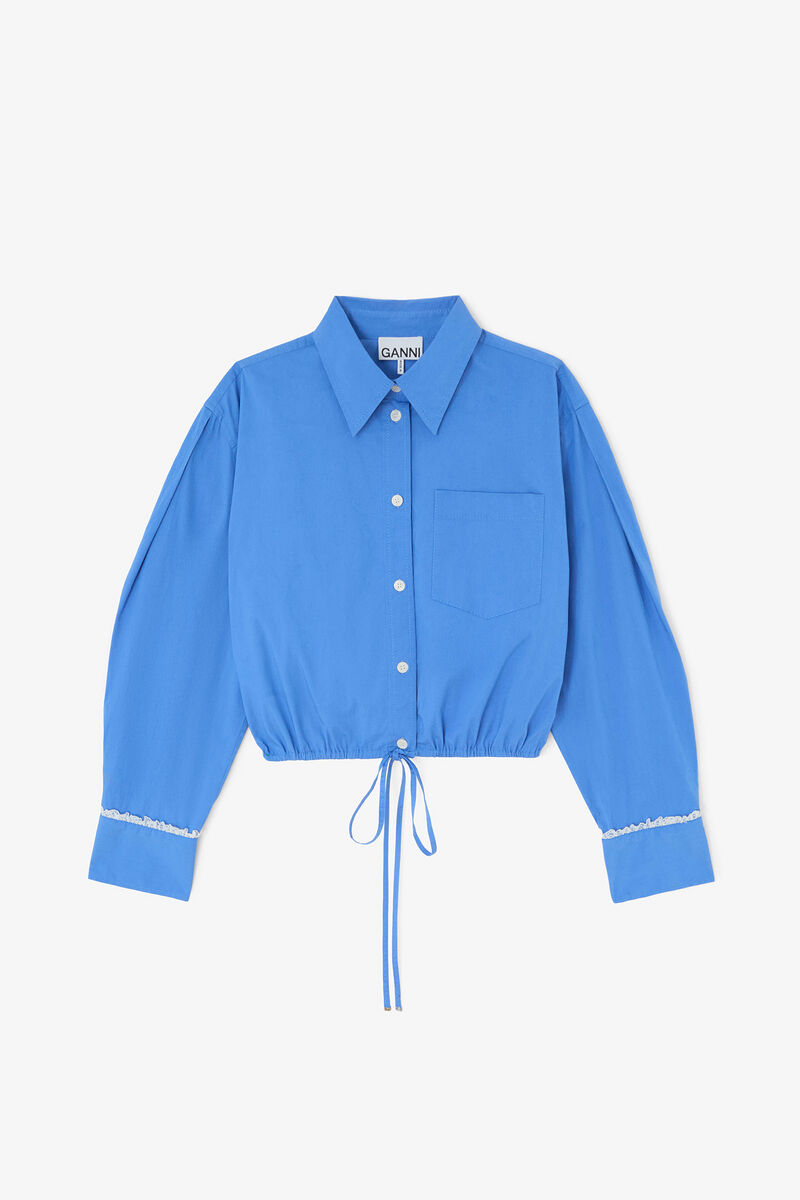 Shirt in Blue Cotton, Organic Cotton, in colour Marina - 1 - GANNI