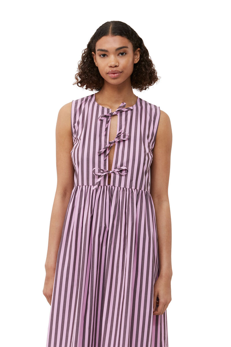 Striped Cotton Midi Dress, Cotton, in colour Bonbon - 4 - GANNI