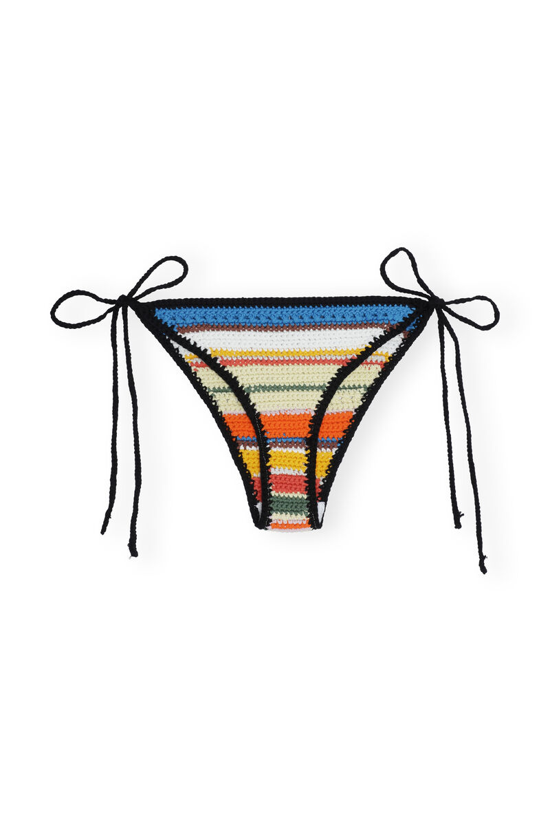 Crochet String Bikini Bottom, Cotton, in colour Beach Stripe Multi - 1 - GANNI