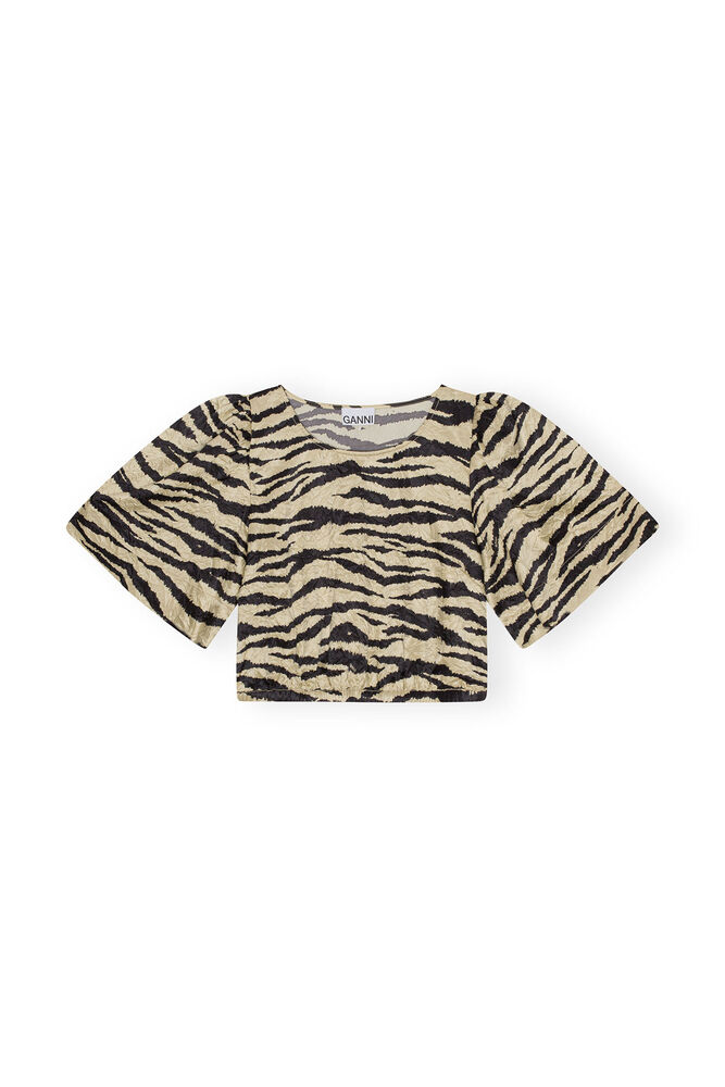 Blus i krusad satin, Pale Khaki