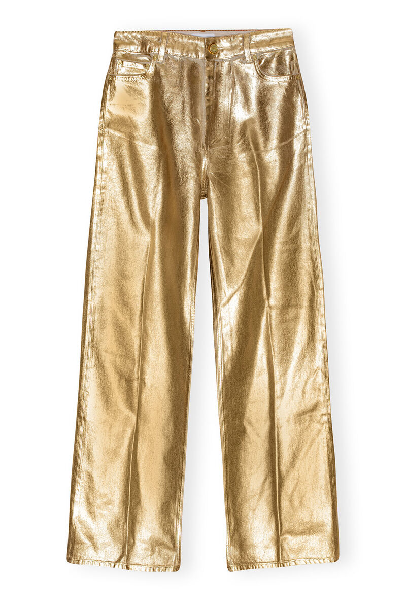 Gold Foil Wide Jeans, Cotton, in colour Egret - 1 - GANNI