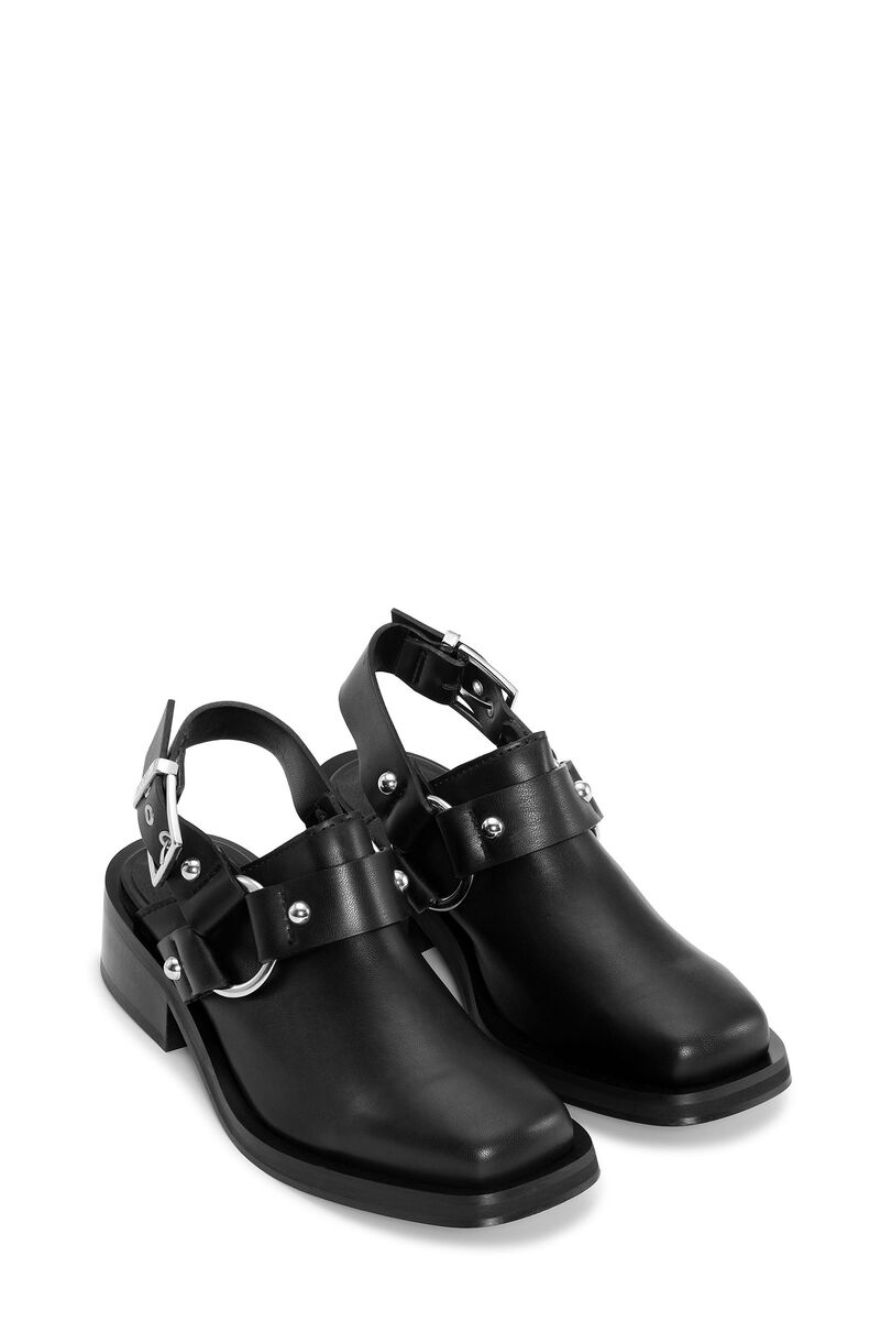 Black Slingback Biker Mule-sko, Polyester, in colour Black - 2 - GANNI