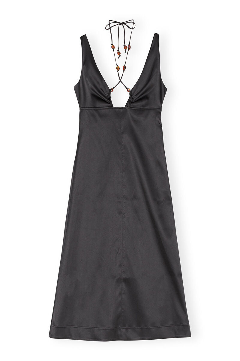 Double Satin Halter-Neck Dress, Elastane, in colour Black - 1 - GANNI