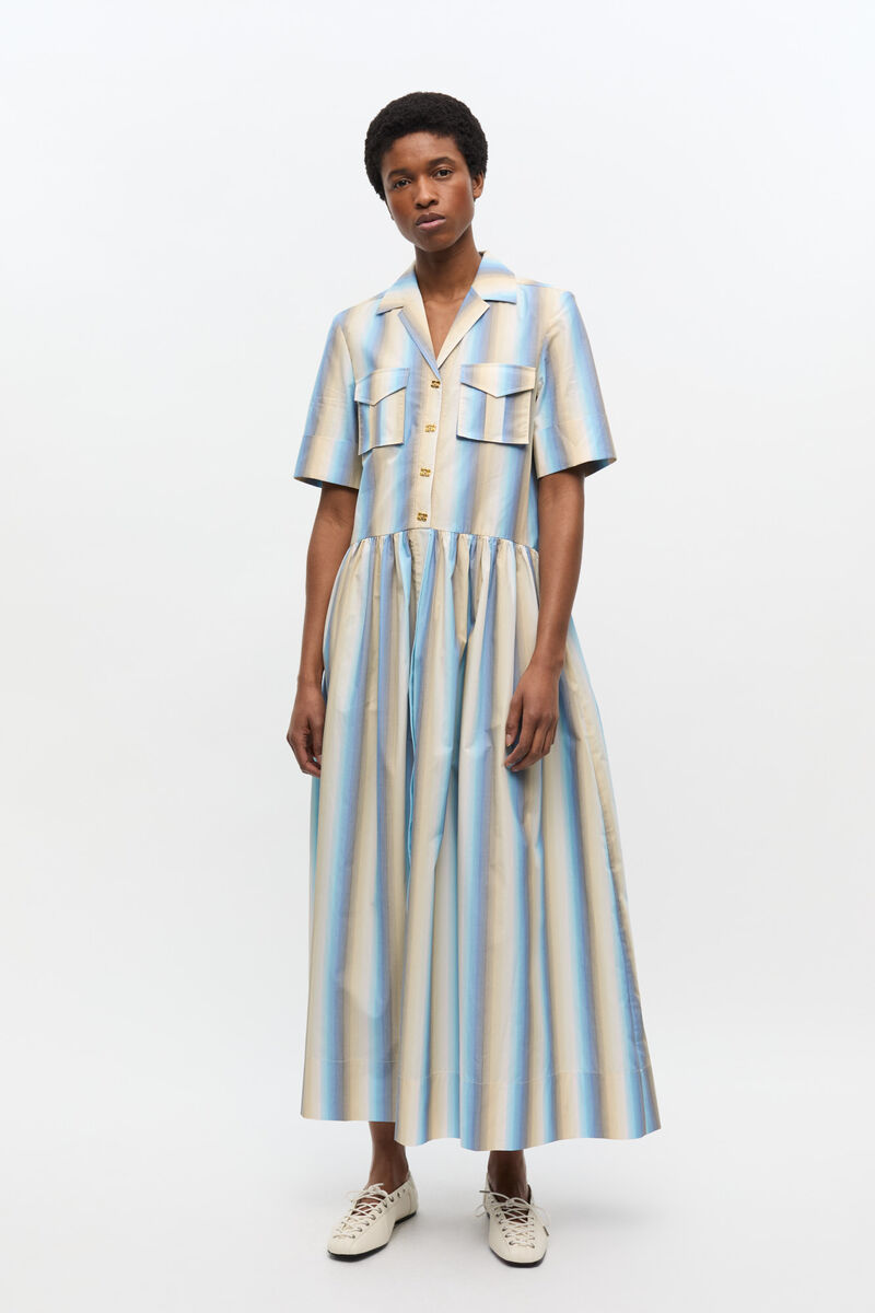 Ombre Striped Maxi Shirt Dress, Cotton, in colour Multicolour - 1 - GANNI