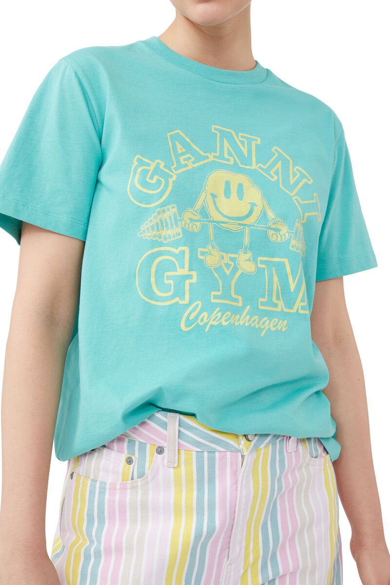 Entspannt geschnittenes Basic-Jersey-Sport-T-Shirt, Cotton, in colour Lagoon - 4 - GANNI