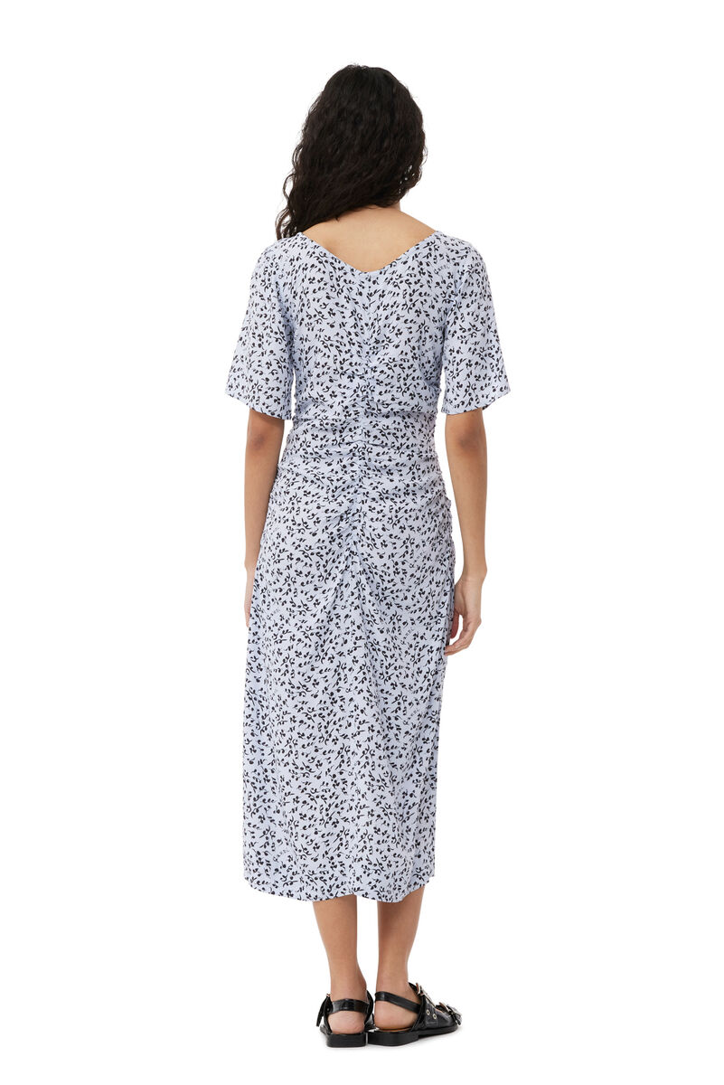 Printed Crepe U-neck Midi Dress, LENZING™ ECOVERO™, in colour Heather - 2 - GANNI