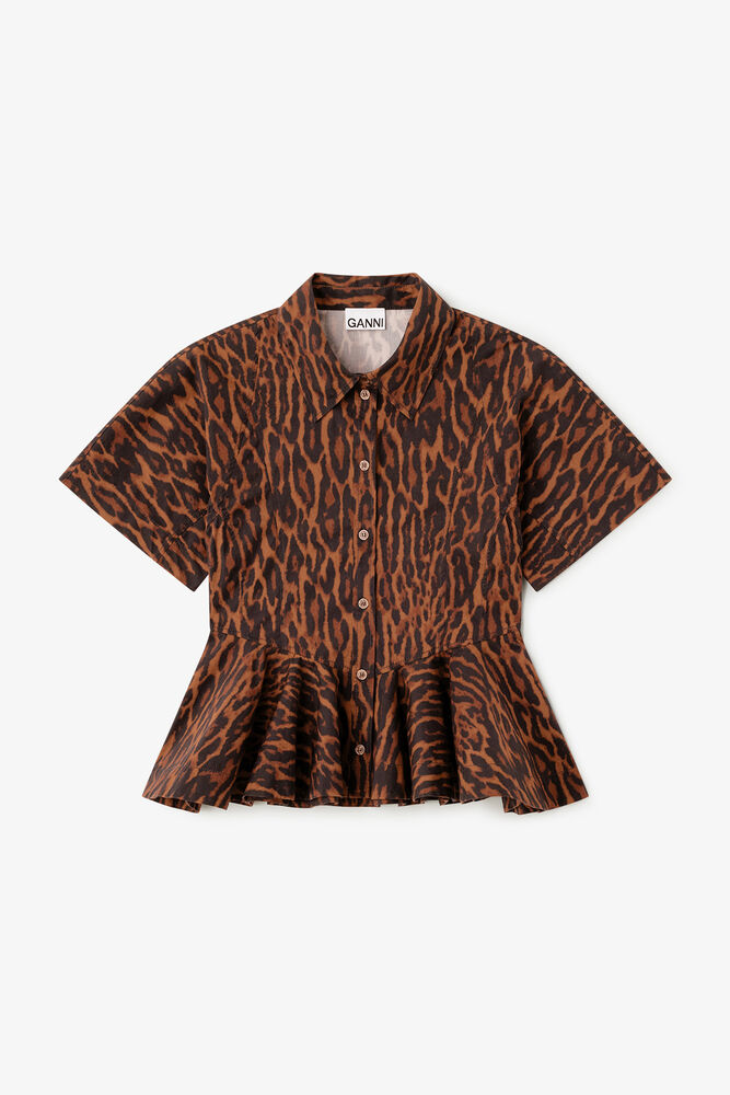 Shirt in Leopard Cotton, Rawhide
