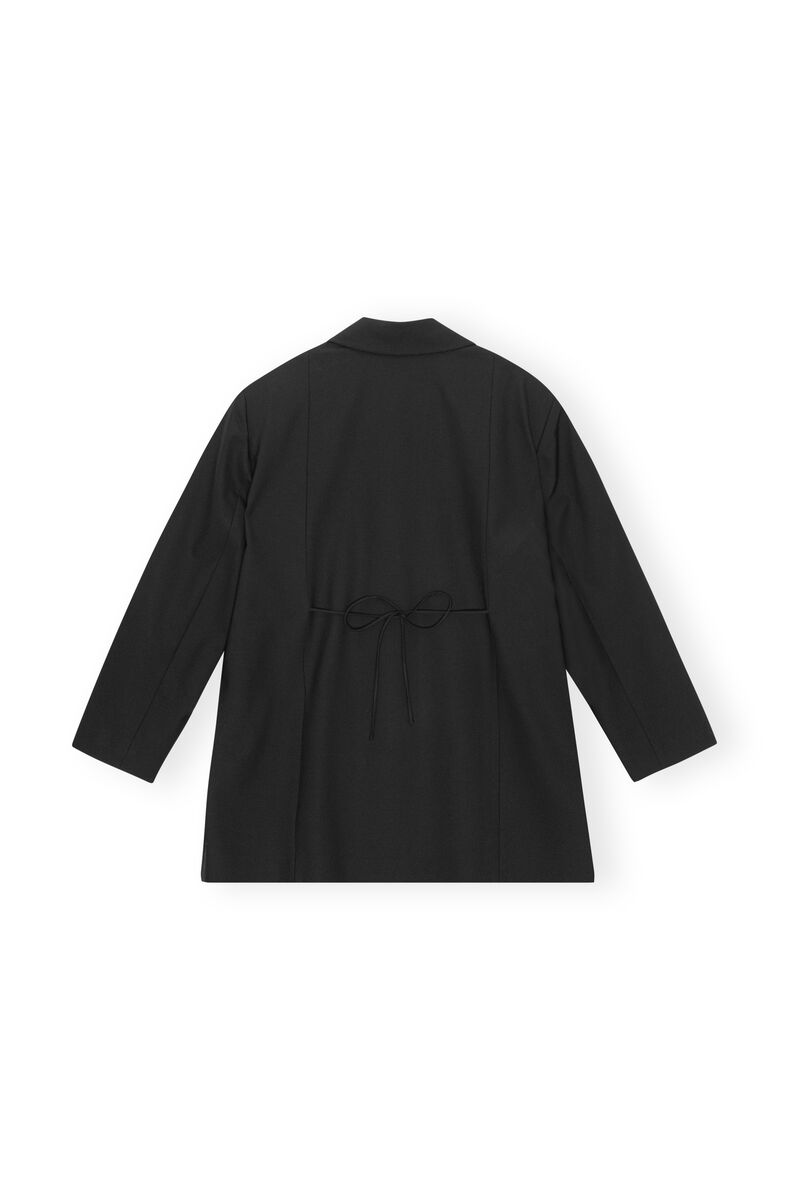 Black Drapey Melange Oversized Blazer, Elastane, in colour Black - 2 - GANNI