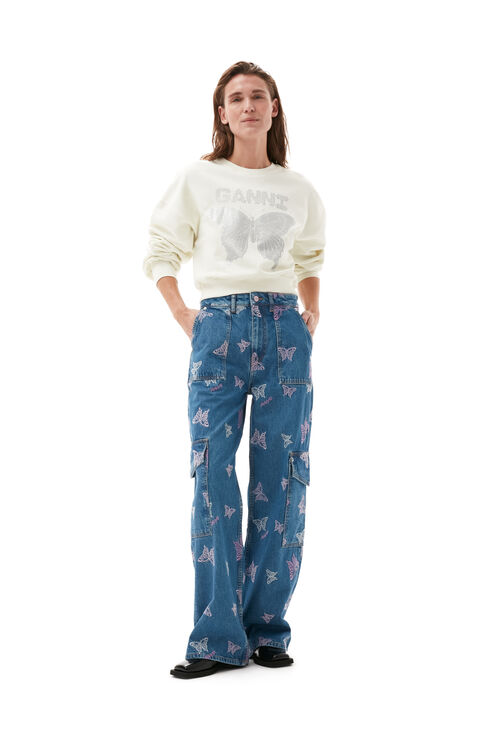Ganni Woman Sweatshirt Ivory Size L Organic Cotton In Egret
