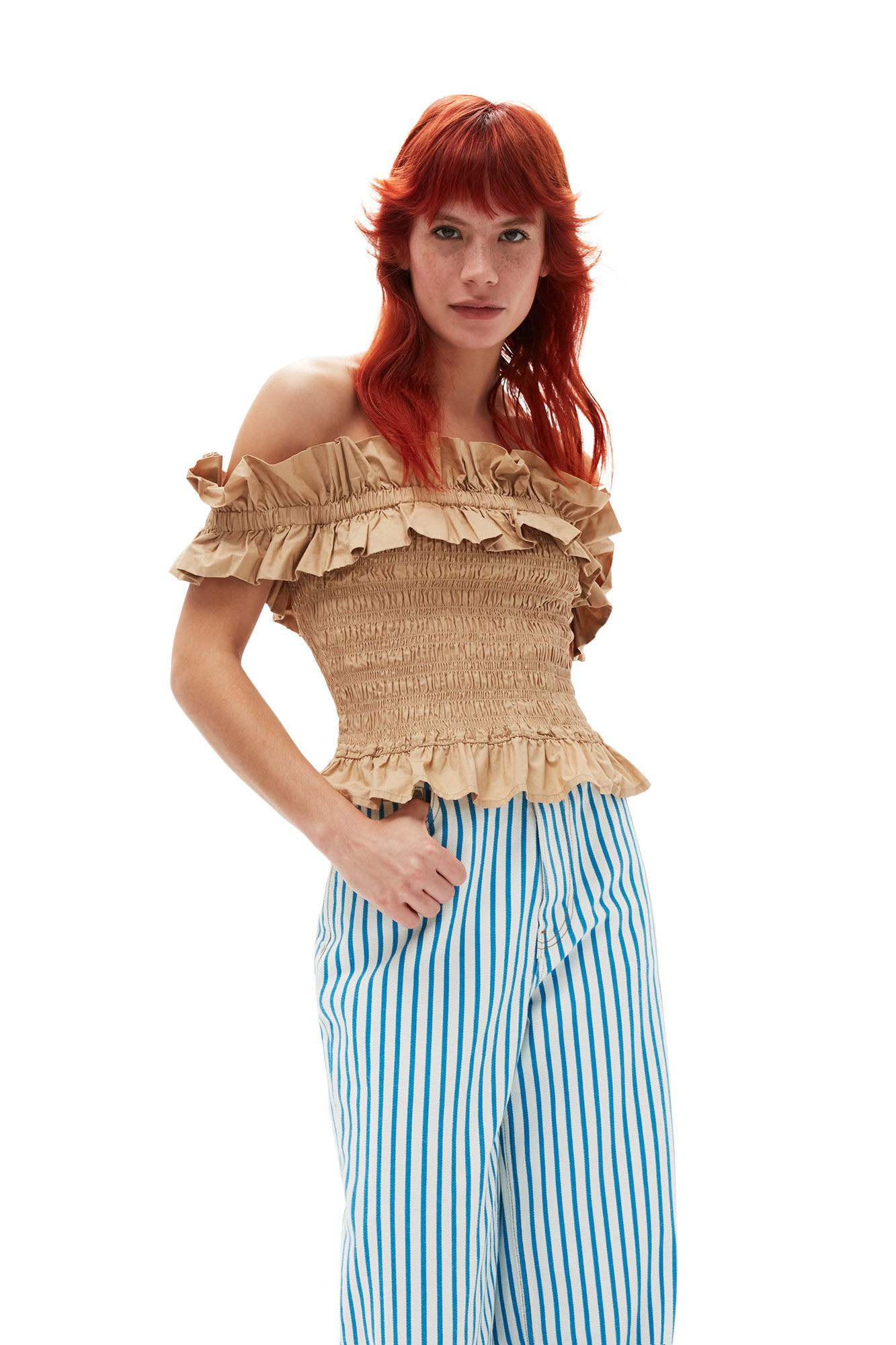 Striped Magny Jeans, Cotton, in colour Bright White - 3 - GANNI