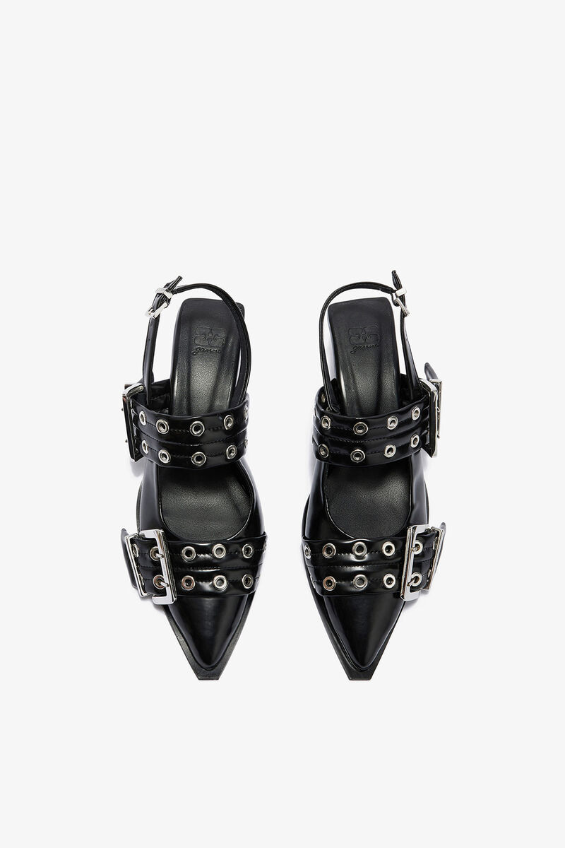 Feminine Buckle Heels in Black, Recycled Polyester, in colour Black - 3 - GANNI