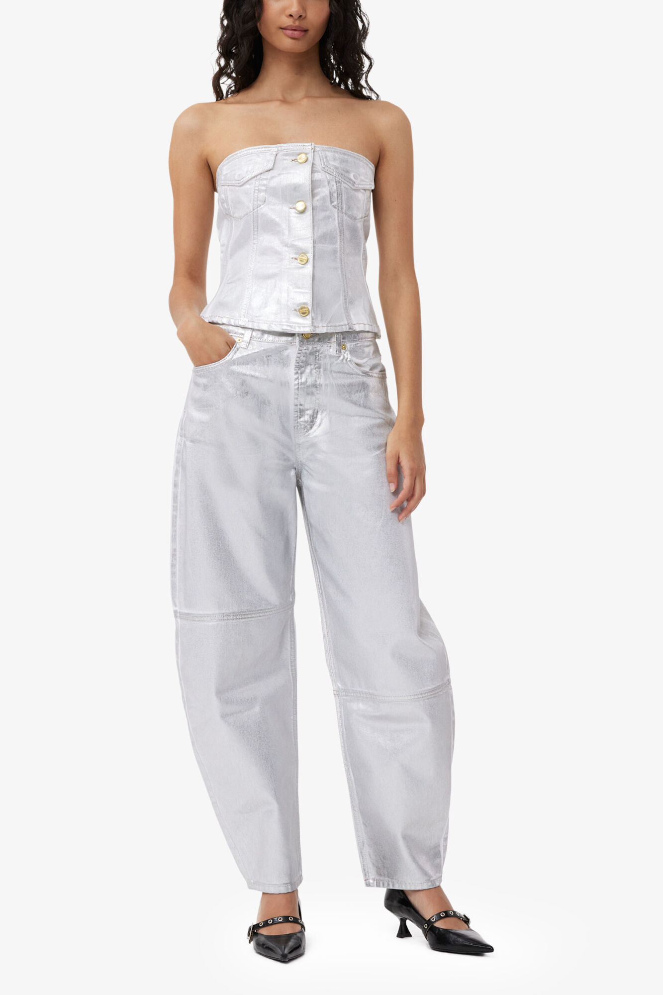 Silver Foil Stary Jeans, Organic Cotton, in colour Bright White - 1 - GANNI