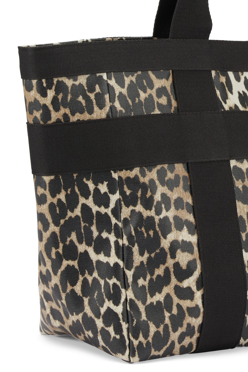 East West Canvas Tote Bag, Cotton, in colour Leopard - 3 - GANNI