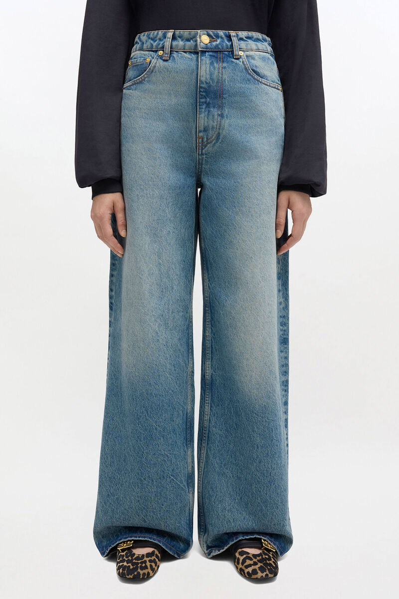 Tint Rigid Lari Jeans, Organic Cotton, in colour Mid Blue Vintage - 1 - GANNI