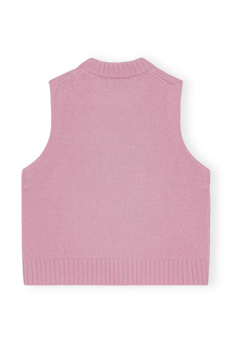 Pink Graphic Wool Mix Vest, Metallic, in colour Fragrant Lilac - 2 - GANNI