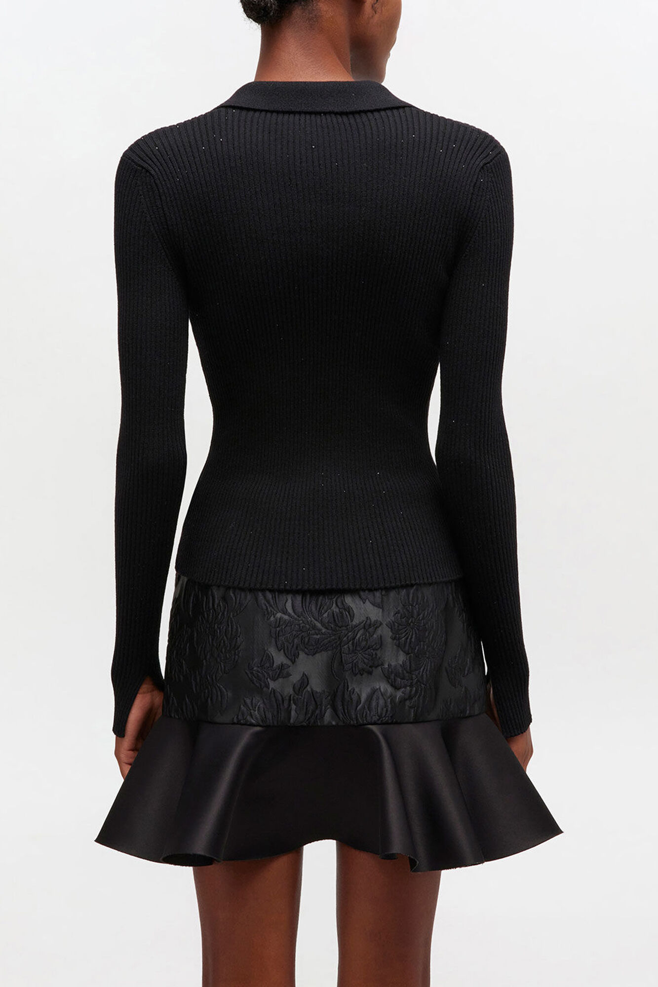 Fine Sequin Knitted Polo, Wool, in colour Black - 3 - GANNI