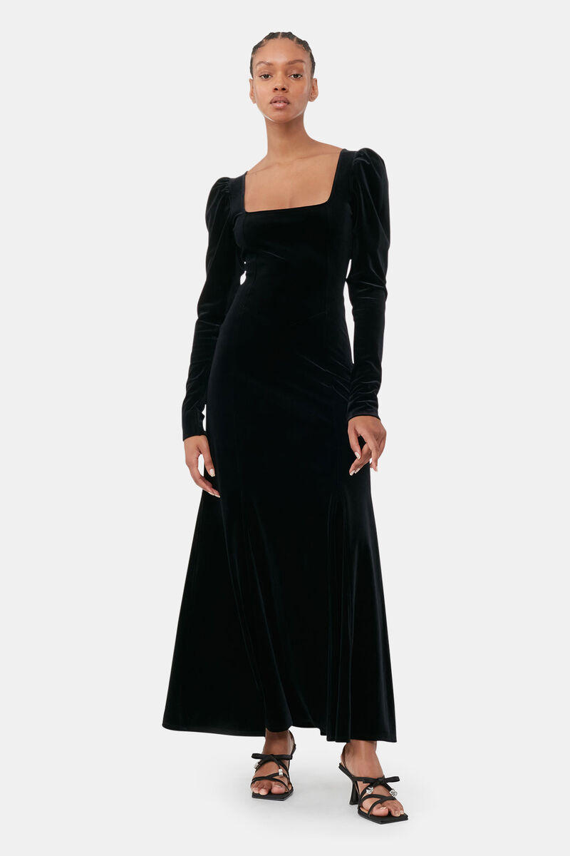 Black Black Velvet Jersey Maxi Dress | GANNI US