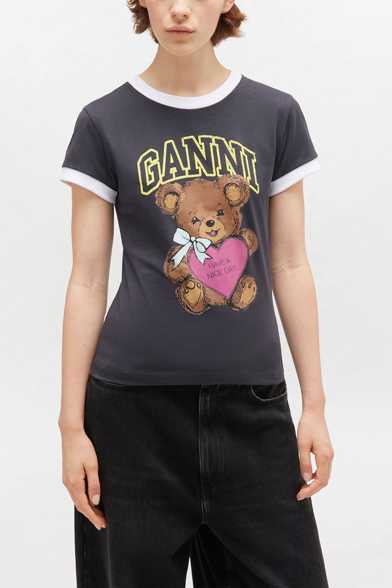 Black Cropped Teddy T-shirt | GANNI US