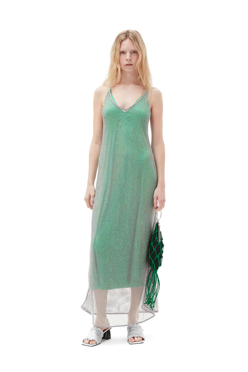 Embellished Mesh Dress, Elastane, in colour Silver - 1 - GANNI