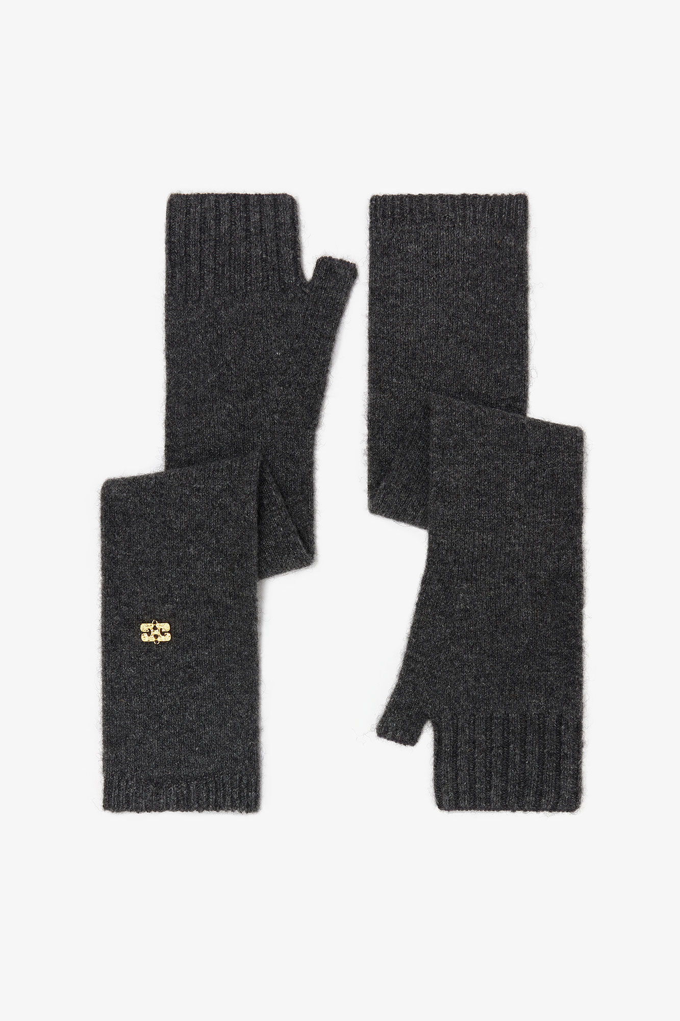Dunkelgraue Handschuhe aus Wollmix, Elastane, in colour Phantom - 1 - GANNI