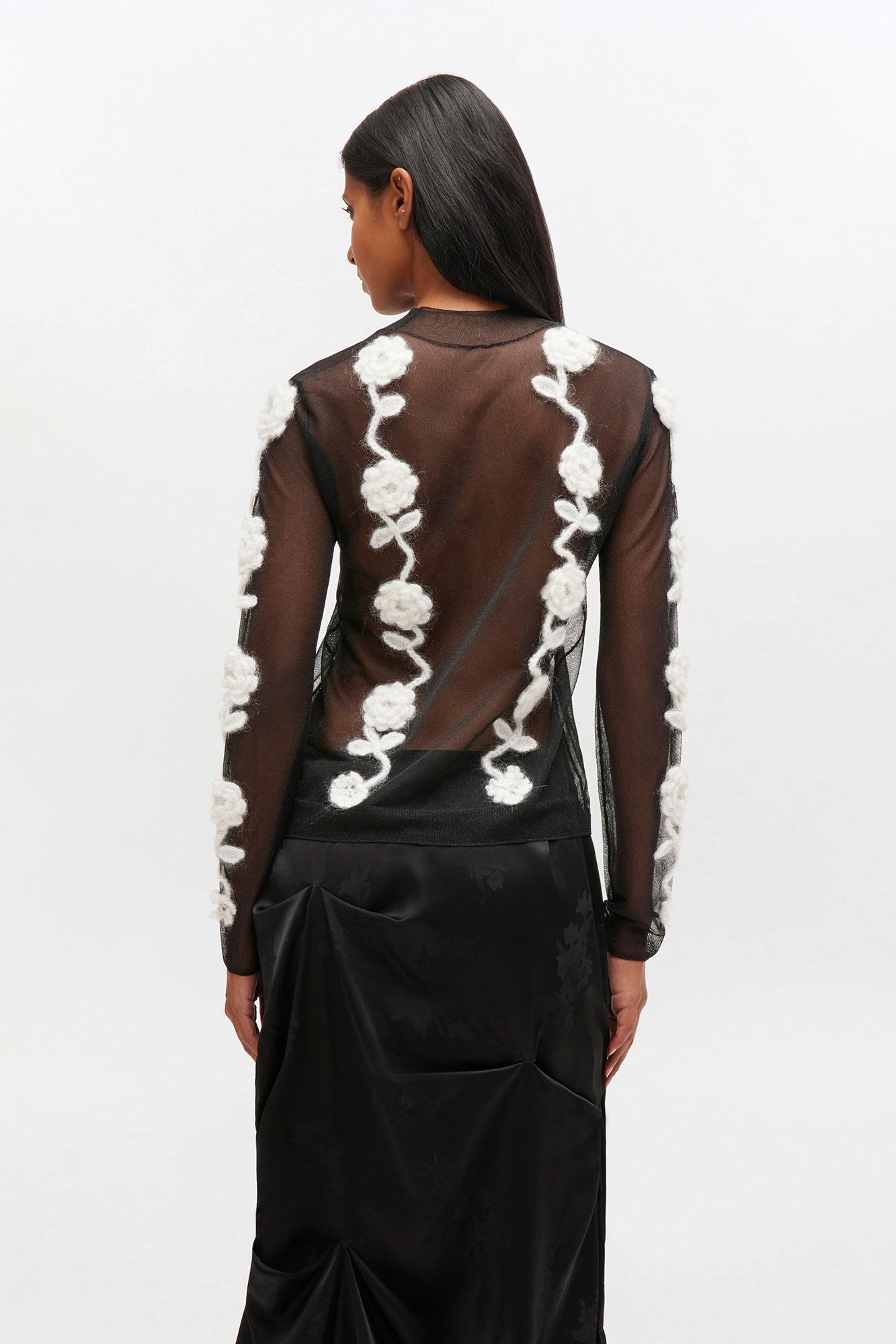 Black Flower Crochet Turtlenck, Mohair, in colour Black - 3 - GANNI