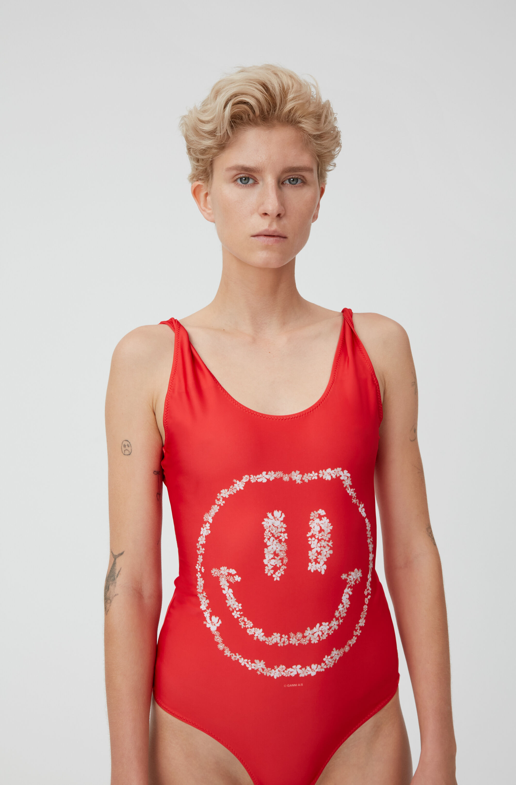 High Risk Red Smiley One Piece Swimsuit Ganni De
