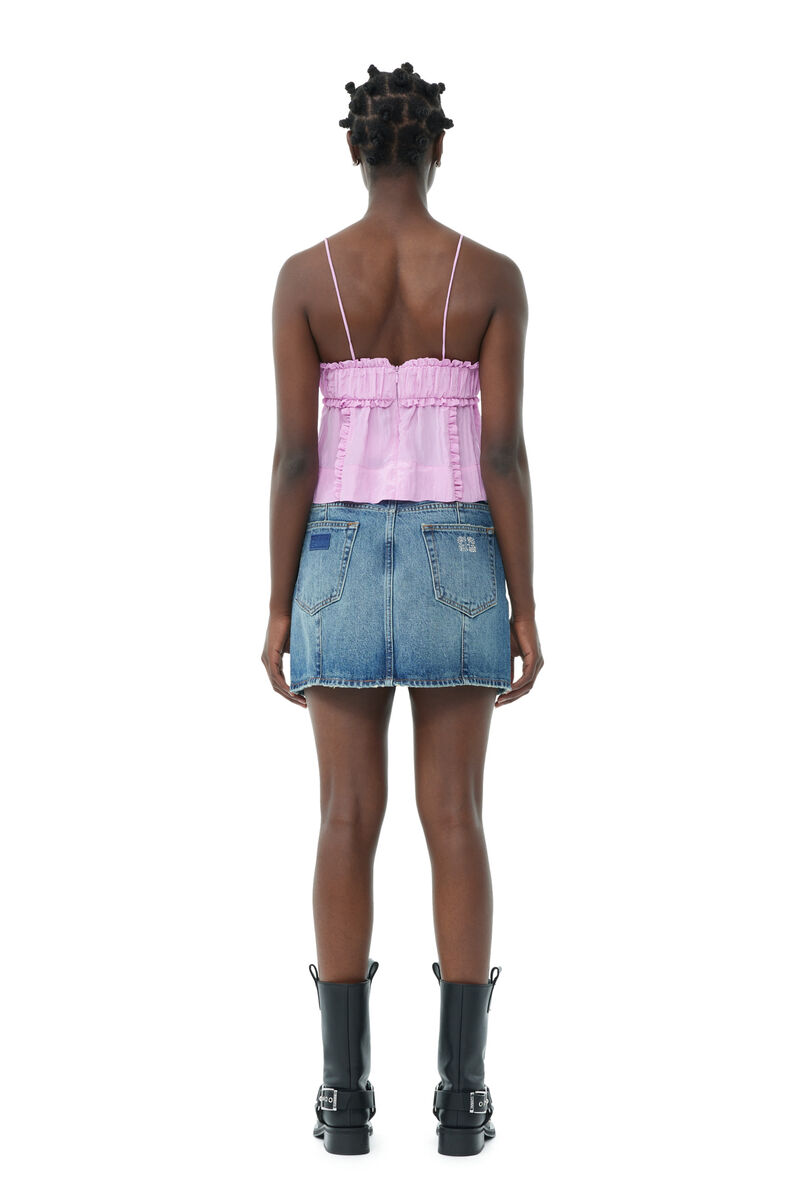 Sparkle Logo Denim Mini Skirt, Cotton, in colour Tint Wash - 4 - GANNI