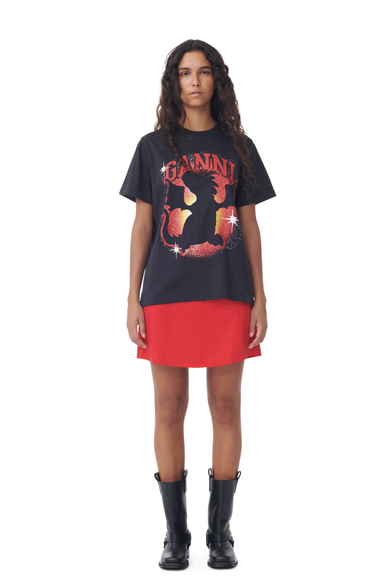 Dark Grey Relaxed Dragon T-shirt, Cotton, in colour Phantom - 2 - GANNI