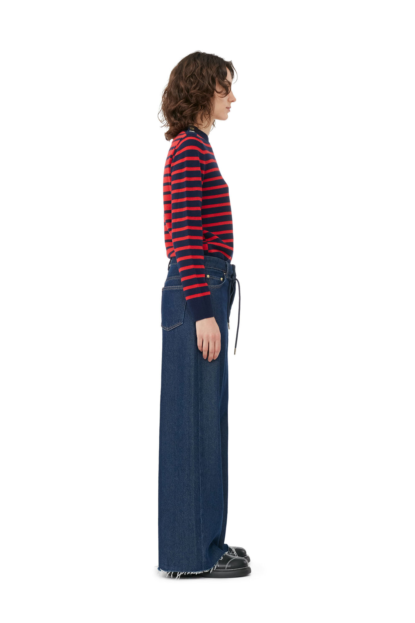 Heavy Denim Wide Drawstring Jeans, Cotton, in colour Rinse - 2 - GANNI