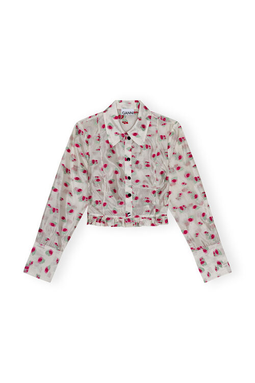 Floral Organza Jacquard-skjorte, Polyester, in colour Tofu - 1 - GANNI